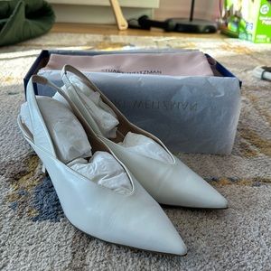 Stuart Weitzman Avianna White Leather Slingback Pump